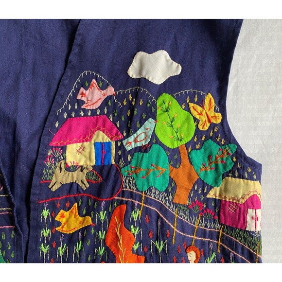 Colombian CUYAMUNA Vintage Handmade Boho Appliqué Embroidered Vest Folk Hippie - Picture 4 of 11
